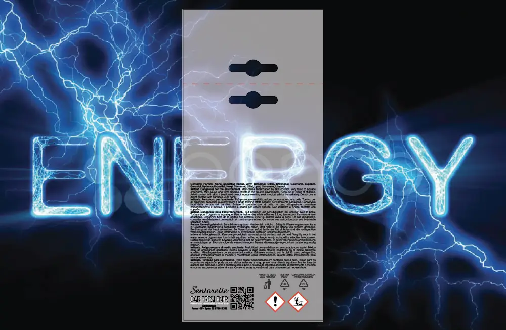 Šablona pro personalizované balení osvěžovače do auta, vůně:﻿Energie