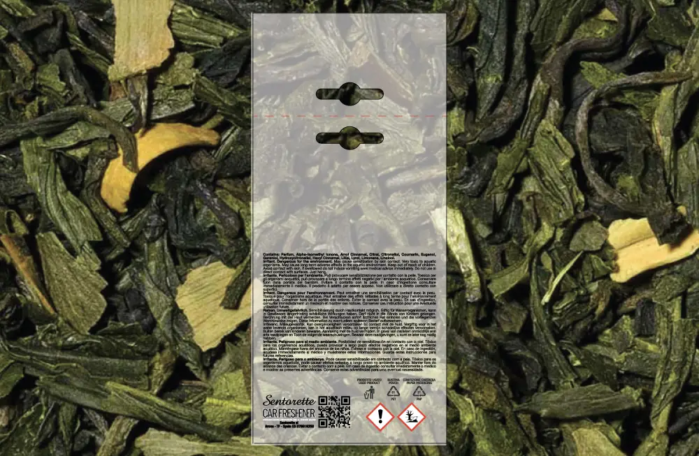 Šablona pro personalizované balení osvěžovače do auta, vůně:﻿Zelený čaj wellness